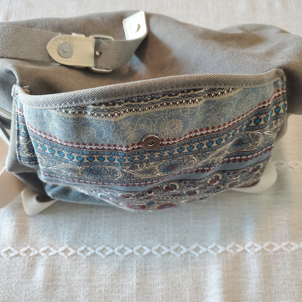 Canvas Backpack with Patterned Pocket - image 3